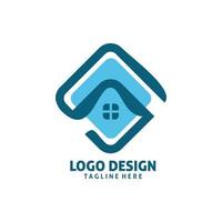 blauw diamant behuizing logo ontwerp vector