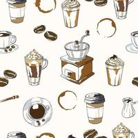 hand- getrokken koffie themed naadloos achtergrond vector