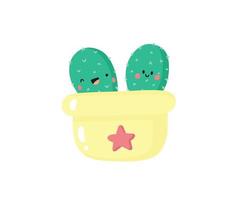 schattig tekenfilm cactus met kawaii gezicht. hand- getrokken huis plant, cactus karakter voor kinderen ontwerp. vlak vector illustratie.