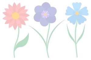 bloemen. verzameling van vector illustraties. bloeiend fabriek met groen bladeren en een geel centrum. vlak stijl. geïsoleerd achtergrond. idee voor web ontwerp, uitnodigingen