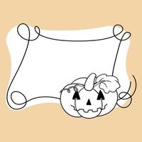 monochroom halloween kader met krullen, schattig glimlachen pompoen, kopiëren ruimte, tekenfilm stijl vector illustratie