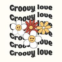 groovy liefde. leuze afdrukken met groovy bloemen, jaren 70 groovy themed hand- getrokken abstract grafisch tee vector sticker.