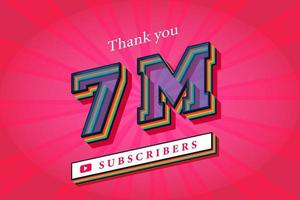 7m abonnees viering dank u sociaal media spandoek. 7 miljoen abonnees 3d renderen vector