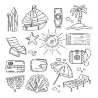 hand- getrokken reeks van zee vakantie elementen in tekening schetsen stijl. schattig illustratie voor ieder web ontwerp. vector