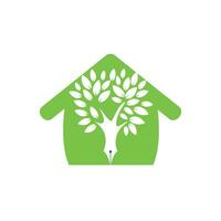 boom pen vector logo ontwerp sjabloon. auteur huis en natuur logo concept.