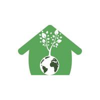 wereldbol boom met huis vector logo ontwerp sjabloon. planeet en eco symbool of icoon.