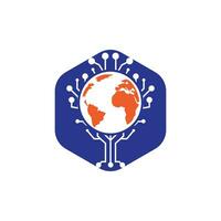 wereld tech vector logo ontwerp sjabloon. wereldbol en tech boom icoon ontwerp.