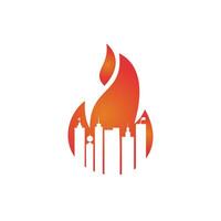 brand stad vector logo ontwerp sjabloon. gebouwen en brand icoon ontwerp.