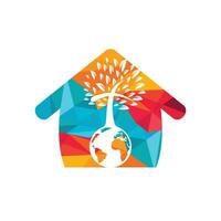 globaal kerk vector logo ontwerp sjabloon. wereldbol met kruis boom vector icoon.