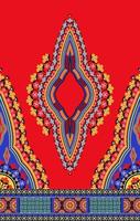 etnisch west Afrikaanse dashiki jurk kleurrijk bloemen patroon Aan rood achtergrond. tribal kunst overhemden mode. nek borduurwerk ornamenten. vector