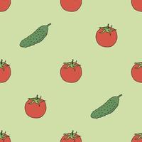 naadloos patroon met tomaat en komkommer Aan licht groen achtergrond. vector afbeelding.