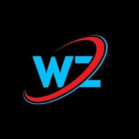 wz w z brief logo ontwerp. eerste brief wz gekoppeld cirkel hoofdletters monogram logo rood en blauw. wz logo, w z ontwerp. wz, w z vector