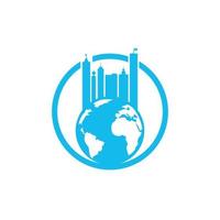 wereldbol stad vector logo ontwerp concept. wereldbol en gebouw logo ontwerp sjabloon.