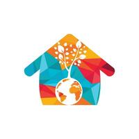 wereldbol boom met huis vector logo ontwerp sjabloon. planeet en eco symbool of icoon.