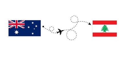 vlucht en reis van Australië naar Libanon per reisconcept voor passagiersvliegtuigen vector