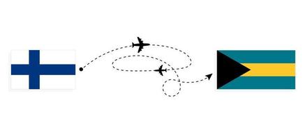 vlucht en reizen van Finland naar Bahamas door passagier vliegtuig reizen concept vector