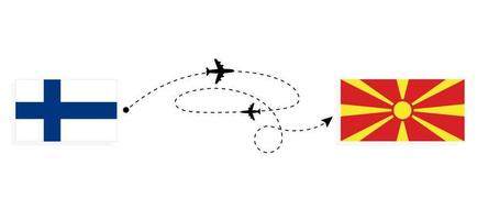 vlucht en reizen van Finland naar Macedonië door passagier vliegtuig reizen concept vector