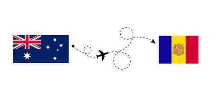 vlucht en reizen van Australië naar Andorra door passagier vliegtuig reizen concept vector