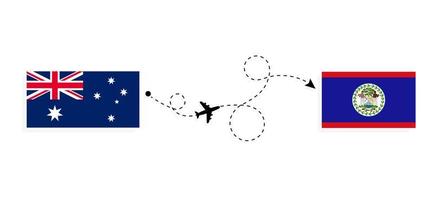 vlucht en reis van Australië naar Belize per reisconcept voor passagiersvliegtuigen vector