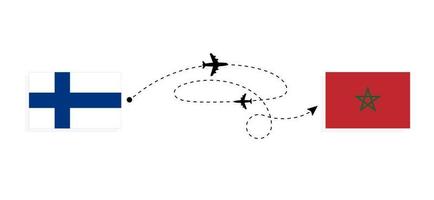 vlucht en reizen van Finland naar Marokko door passagier vliegtuig reizen concept vector