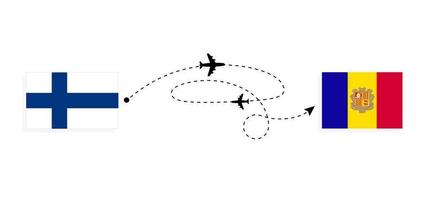 vlucht en reizen van Finland naar Andorra door passagier vliegtuig reizen concept vector