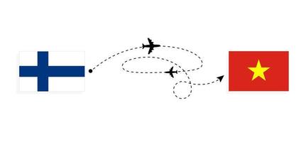 vlucht en reizen van Finland naar Vietnam door passagier vliegtuig reizen concept vector