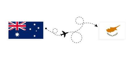 vlucht en reizen van Australië naar Cyprus door passagier vliegtuig reizen concept vector