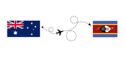 vlucht en reizen van Australië naar eswatini door passagier vliegtuig reizen concept vector