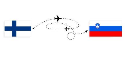 vlucht en reizen van Finland naar Slovenië door passagier vliegtuig reizen concept vector