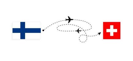 vlucht en reizen van Finland naar Zwitserland door passagier vliegtuig reizen concept vector