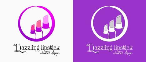 lippenstift logo ontwerp met zacht kleur concept in cirkel. premie vector bedenken of levensstijl logo illustratie