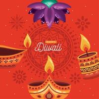 gelukkig diwali belettering kaart vector