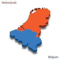 3d isometrische kaart Nederland en belgie relaties vector