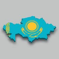 3d isometrische kaart van Kazachstan met nationaal vlag vector