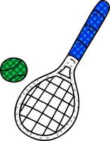 cartoon doodle tennisracket en bal vector