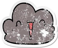 verontruste sticker van een cartoon gelukkige wolk vector