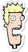 retro verontrust sticker van een tekenfilm geschokt mans gezicht vector