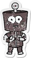 noodlijdende sticker van een happy cartoon robot vector