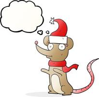 uit de vrije hand getrokken gedachte bubbel tekenfilm muis vervelend Kerstmis hoed vector