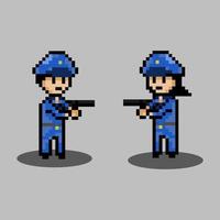 pixel kunst stijl, oud computerspelletjes stijl, retro stijl 18 beetje Politie en politievrouw met geweer vector