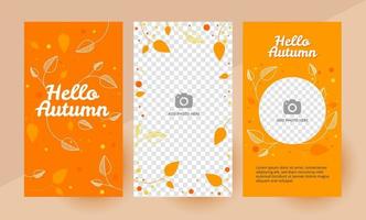 sociaal media Hallo herfst verhaal sjabloon, bewerkbare sociaal media sjabloon. achtergrond voor sociaal media herfst ontwerp vector. verticaal verhalen sjabloon. vector illustratie. oranje doorbladert patroon ontwerp.