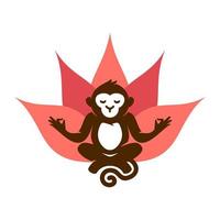 aap aan het doen yoga meditatie zittend in lotus positie tekenfilm illustratie met lotus bloem achtergrond. chimpansee aap mediteren houding tekenfilm mascotte ontwerp illustratie vector