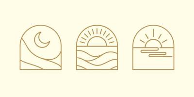 tropisch Boheems lijn logo kunst verzameling, pictogrammen en symbolen. zon en maan, boog venster ontwerp meetkundig abstract ontwerp elementen voor decoratie. vector