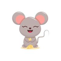 vector karakter kawaii muis aan het eten kaas