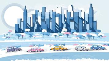 winter stad landschap. gebouwen en architectuur. wolkenkrabbers, horizon. behang. vlak vector illustratie.