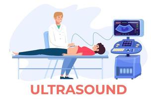 dokter is draag- uit echografie screening van zwangerschap. echografie scanner. gynaecologie. medisch apparatuur. ultrasoon apparaat. vector