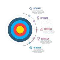 workflow 5 opties infographic ontwerp sjabloon met doelwit vector