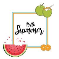 Hallo zomer woord met fruit, watermeloen. vector illustratie in vlak stijl