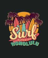 surfen paradijs Honolulu palm strand t-shirt ontwerp vector