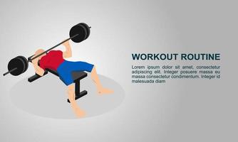 training routine- Sportschool met bank druk op isometrische illustratie vector